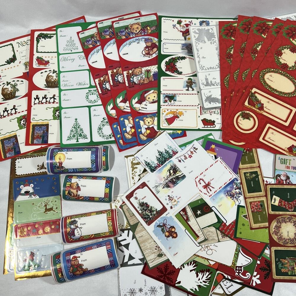 Vintage & Modern Christmas Gift Stickers Tags Labels 250+ Bears Cats Santa +more